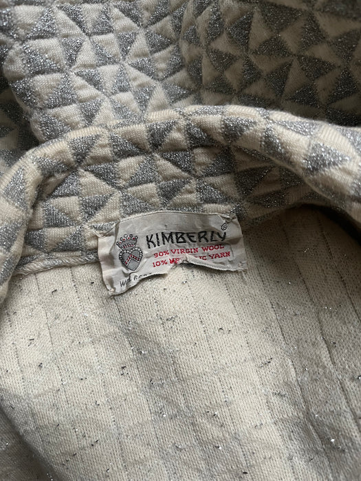 Vintage 1960's Silver & Ivory Metallic Knit Suit by Kimberly / SM