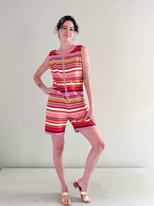 Absolutely Adorable 1960's Striped Romper / Sz S