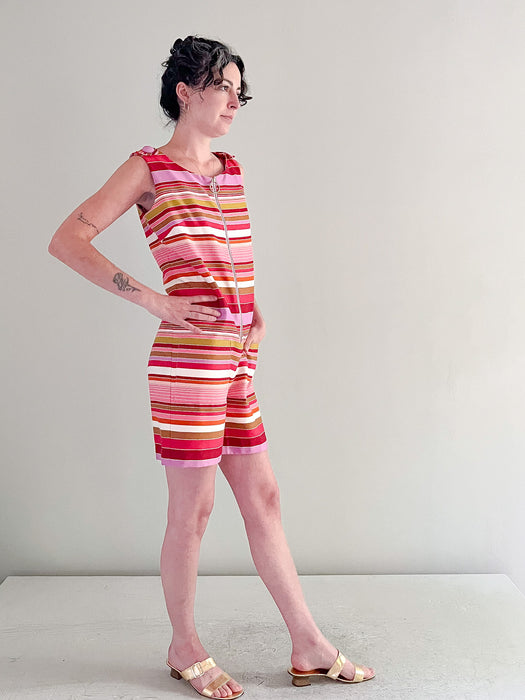 Absolutely Adorable 1960's Striped Romper / Sz S