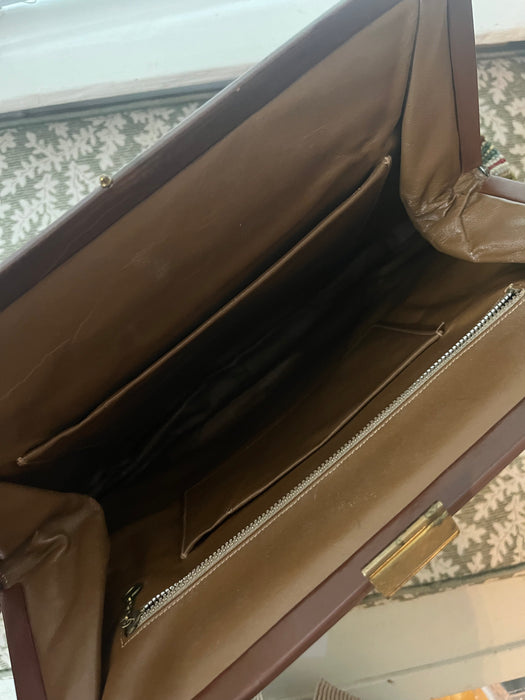 Fabulous Oversized Vintage 1960's Striped Floral Needlepoint Handbag