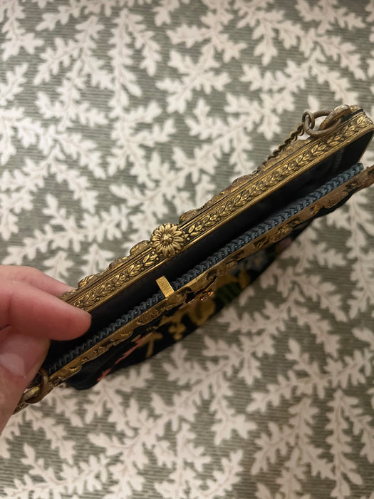 Vintage 1950's Midnight Floral Needlepoint Evening Bag by Christine Custom Bags