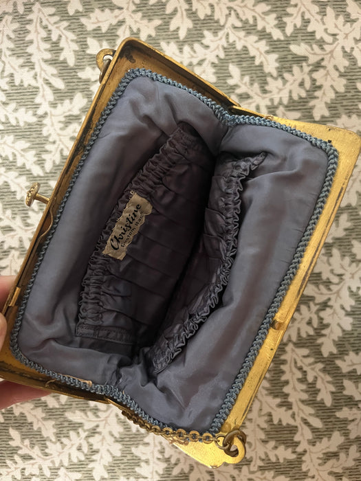 Vintage 1950's Midnight Floral Needlepoint Evening Bag by Christine Custom Bags