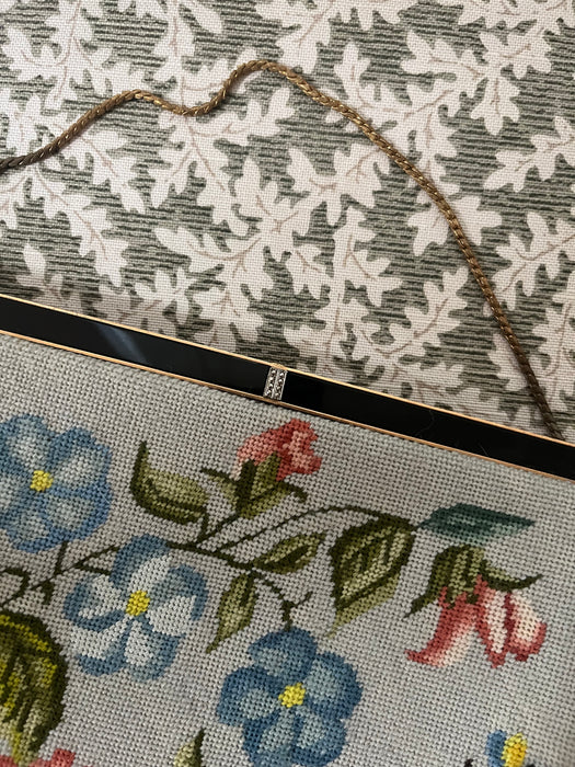 Beautiful 1950's Pale Blue Floral Needlepoint With 🐝 Handbag by Christine Custom Bags