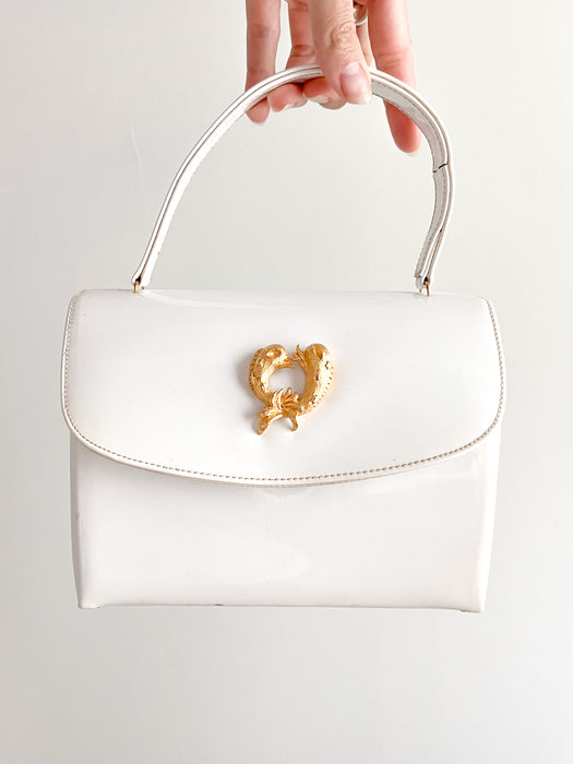 Classic 1960's White Patent Leather Fish Bag / OS