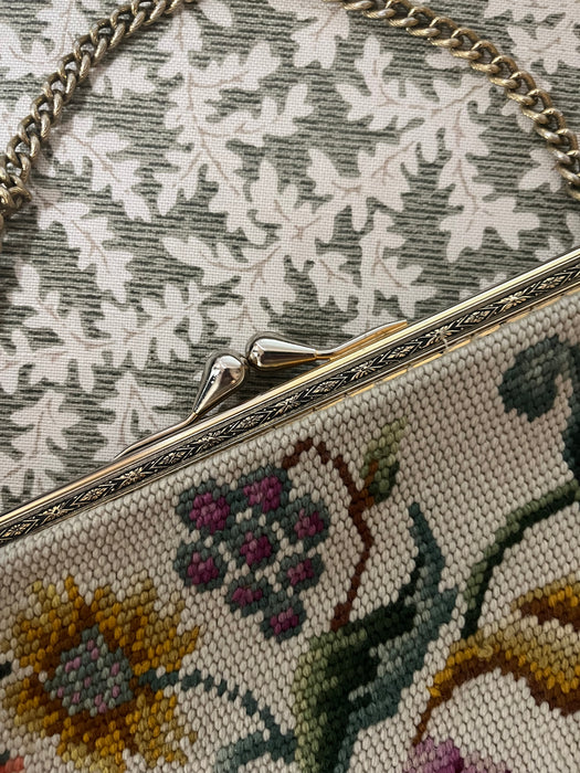 Vintage 1950's Colorful Floral Needlepoint Handbag by Christine Custom Bags