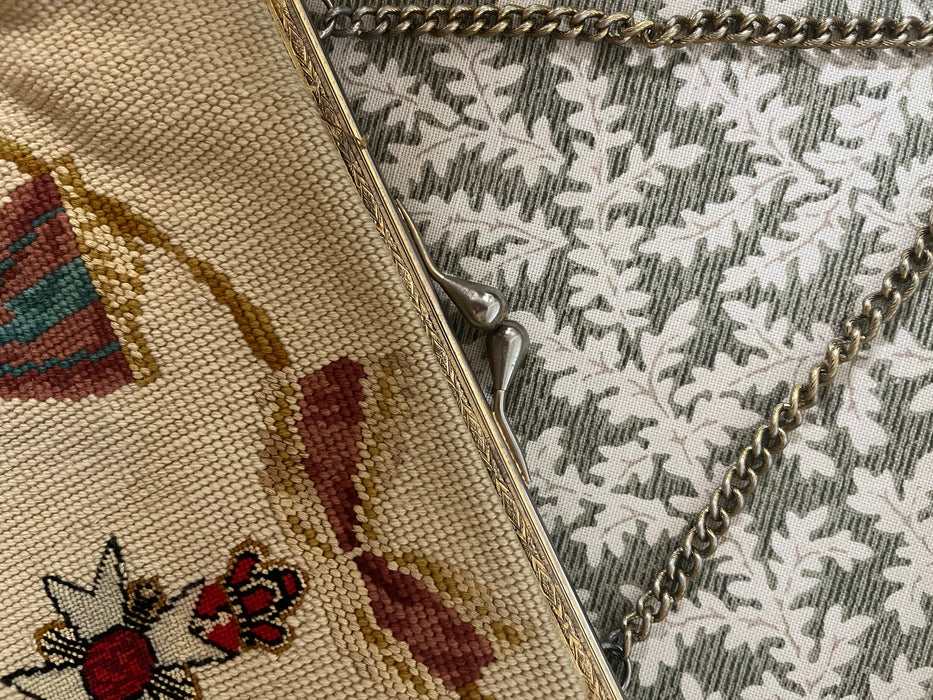 Vintage 1950's Royal Crown Needlepoint Handbag by Christine