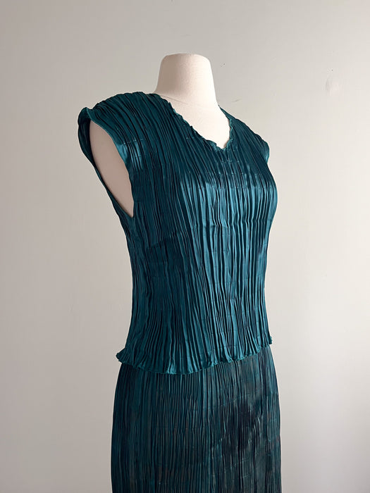 Incredible 1990's Deep Teal and Gold Pleated Set / Sz OS