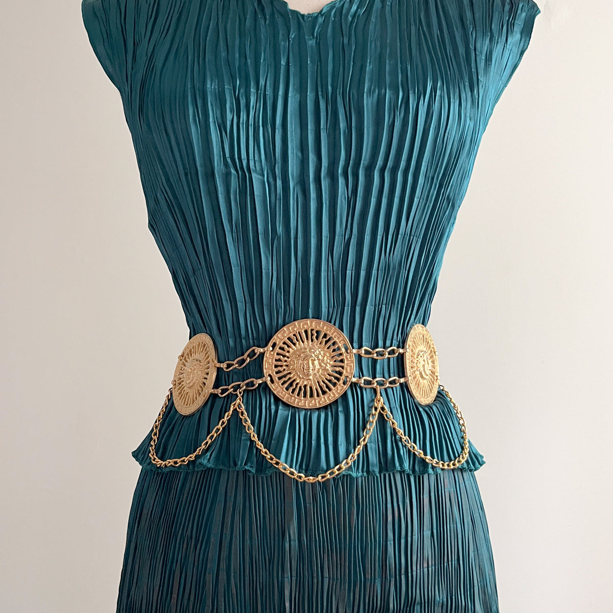 70s Sheer Gold colored belt| Statement studded waist belt main image 1