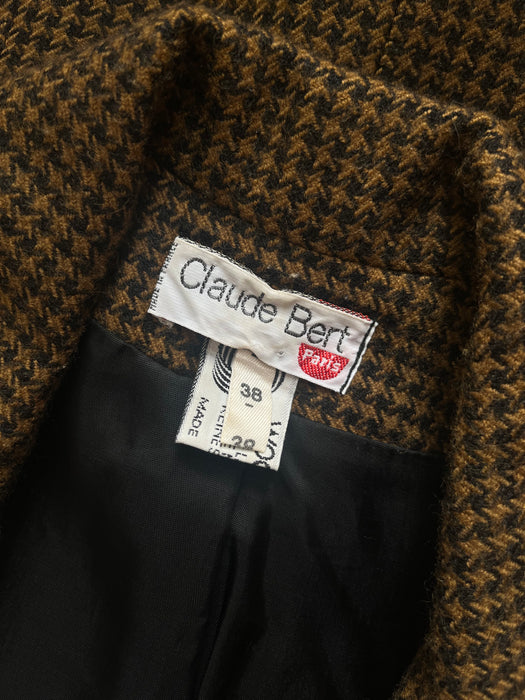Vintage 1980's Does 40's Copper Houndstooth Wool Power Suit by Claude Bert / S