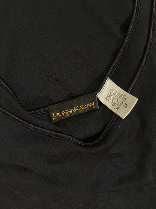 1990's Black Silk Jersey Sleeveless Bodysuit by Donna Karan / M