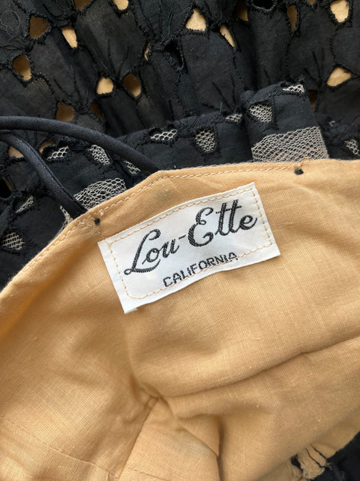Vintage 1950's Black Eyelet Illusion Cotton Party Dress by Lou-Ette / XS