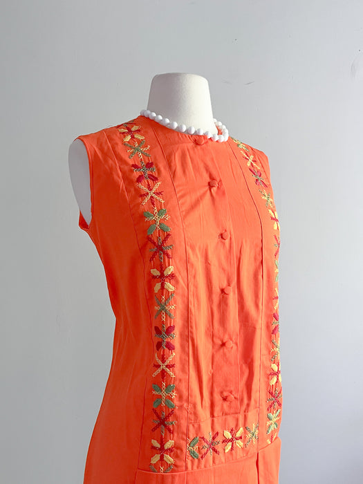 1960's Tangerine Dream Embroidered Summer Shift / Sz M
