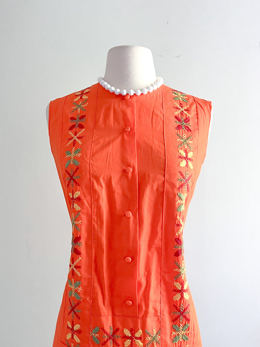 1960's Tangerine Dream Embroidered Summer Shift / Sz M