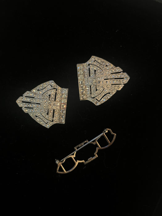 Stunning 1930's Rhinestone Brooch and Dress Clip Duette