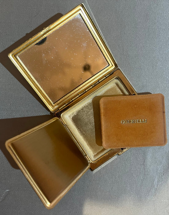 Vintage 1950's Ruby Red Rhinetone Goldtone Compact by Gourielli