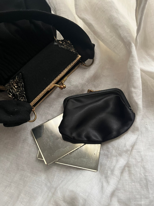 Gorgeous 1930's Art Deco Black Wool Handbag by K&G Charlet