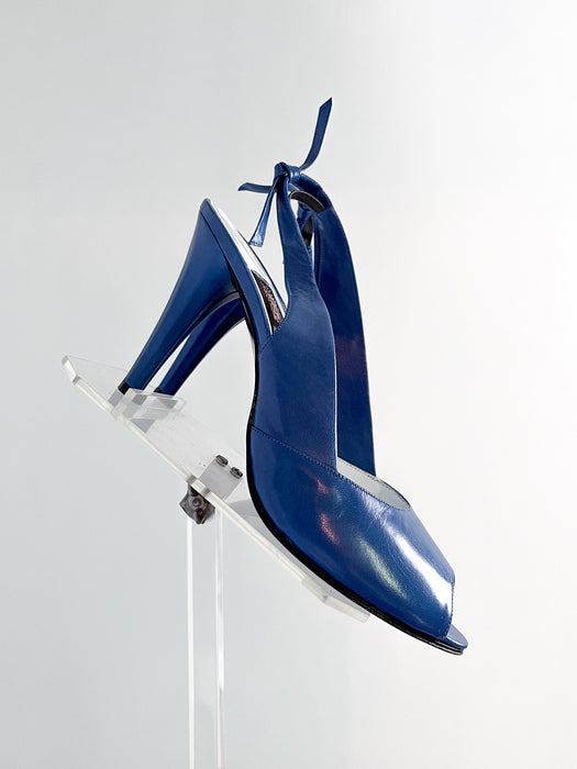 Awesome 1980's Anne Klein Blue Peep-Toe Pumps / Size 8