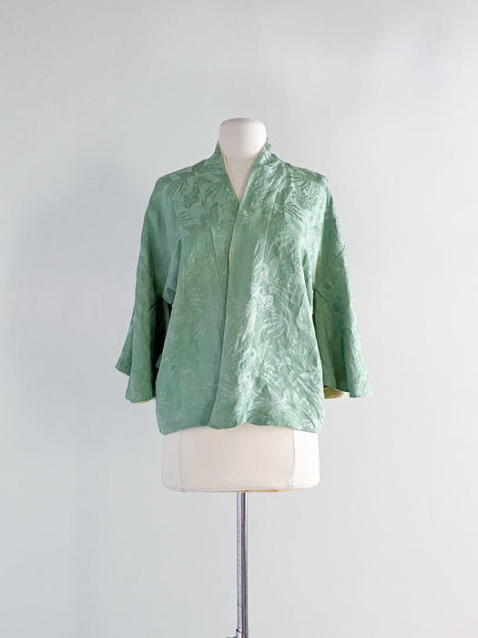 Stunning 1920's Sea Foam Silk Robe Jacket  / Sz M