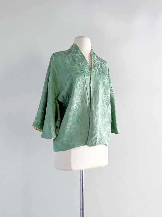 Stunning 1920's Sea Foam Silk Robe Jacket  / Sz M