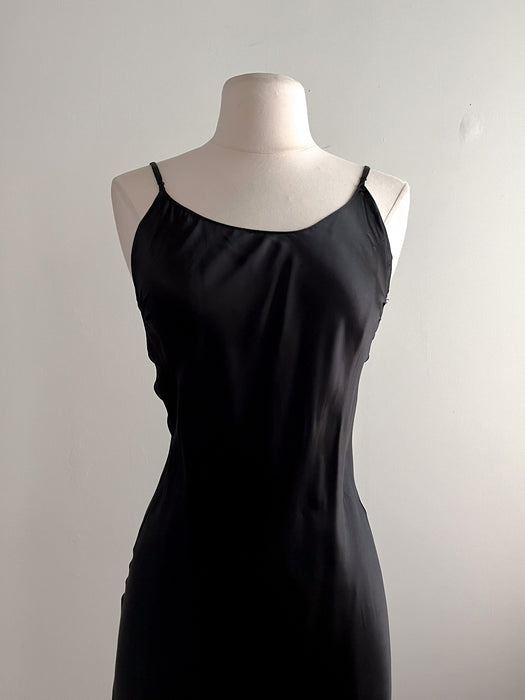 Gorgeous 1930's Liquid Black Satin Slip Dress  / Sz M