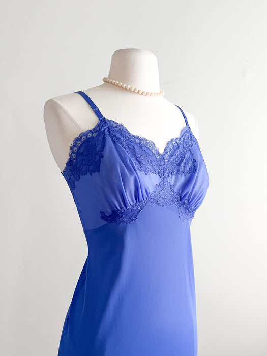 Lovely 1950's Vanity Fair Blue Lace Slip Dress  / Sz M