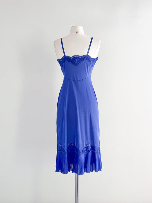 Lovely 1950's Vanity Fair Blue Lace Slip Dress  / Sz M
