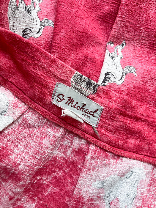 Incredible 1950's Hot Pink Horse Skirt / Sz XS