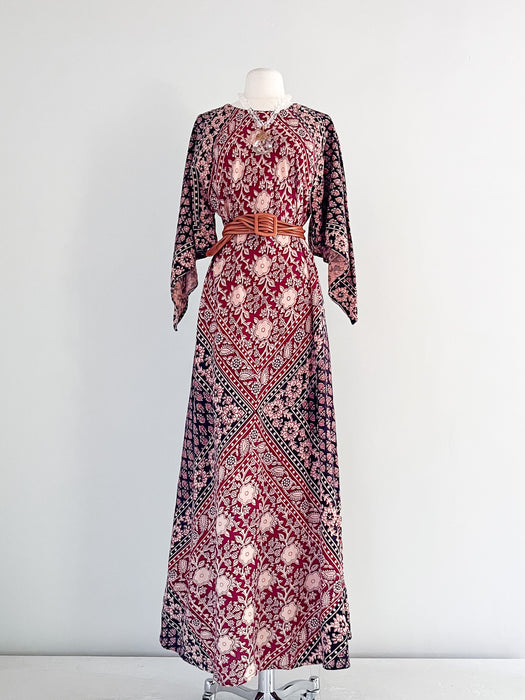 1970's Indian Block Print Maxi Dress  / Sz M