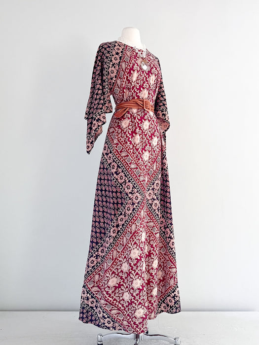 1970's Indian Block Print Maxi Dress  / Sz M