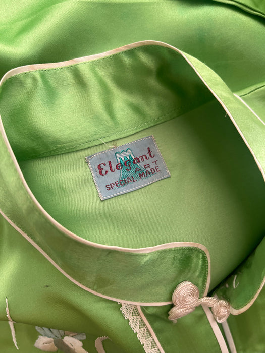 Vintage 1950's Lime Green Chinese Silk Pajama Set / S