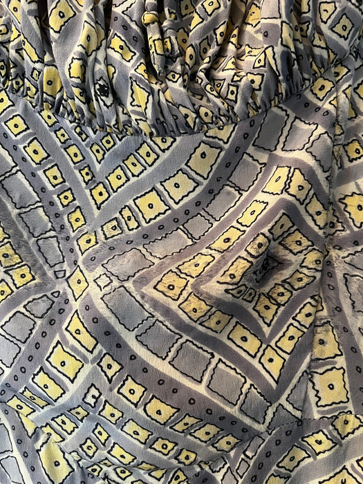 Vintage 1940's Diamond Mosaic Print Rayon Dress by Marberl of California / M