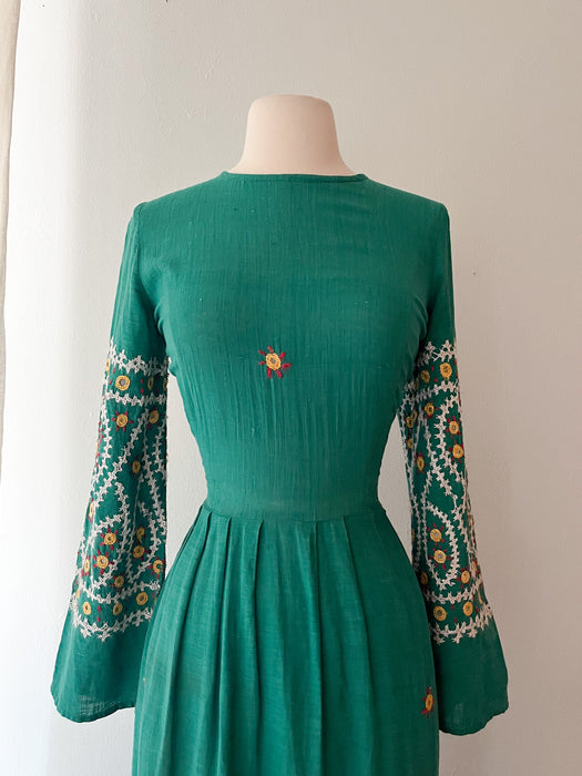 Ultimate 1970's Emerald Green Hostess Dress / Sz M Xtabay Vintage Ultimate 1970's Emerald Green Hostess Dress / Sz M Xtabay Vintage
