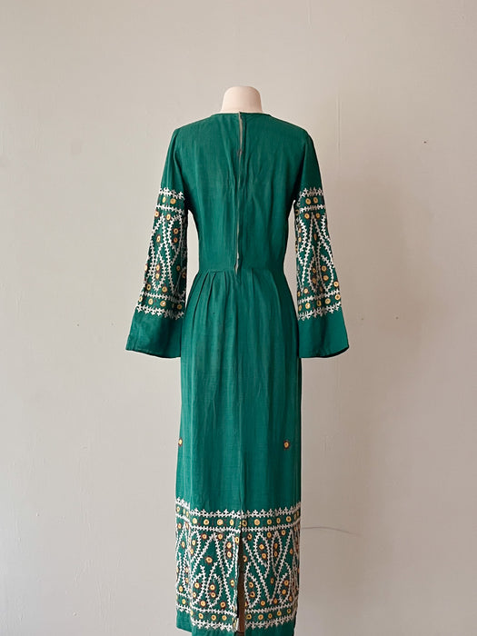 Ultimate 1970's Emerald Green Hostess Dress / Sz M Xtabay Vintage Ultimate 1970's Emerald Green Hostess Dress / Sz M Xtabay Vintage