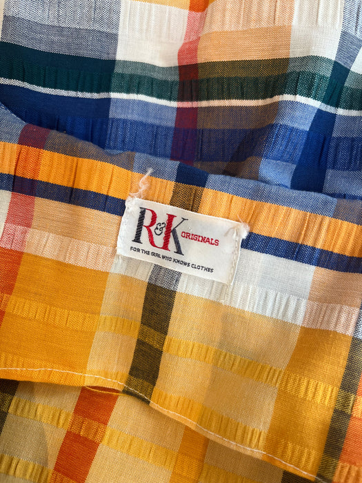 Vintage 1960's Rainbow 🌈  Plaid Seersucker Summer Dress by R&K Originals / SM