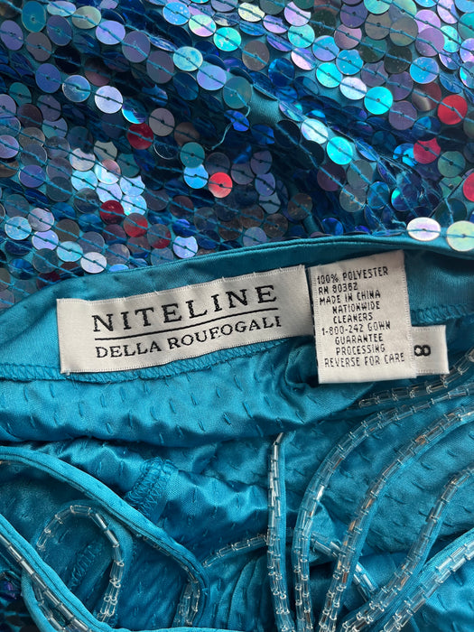 Radiant 1990's Blue Mermaid Sequin Full-Length Gown by Niteline / Sz M