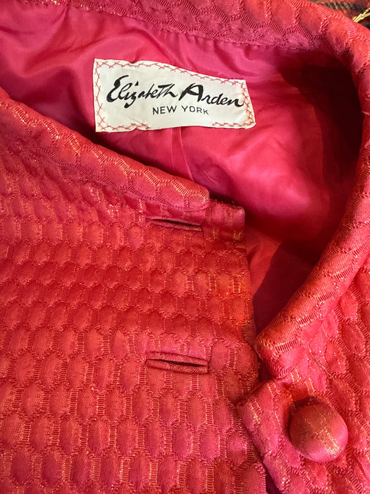 Stunning 1960's Shocking Pink Silk Matelasse Dress and Jacket Set From Elizabeth Arden / M