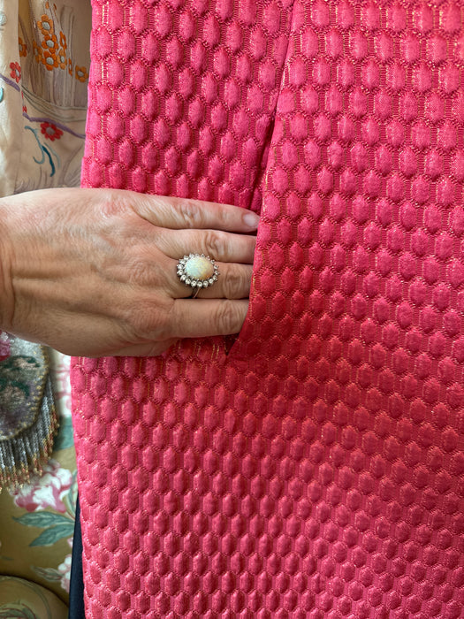 Stunning 1960's Shocking Pink Silk Matelasse Dress and Jacket Set From Elizabeth Arden / M
