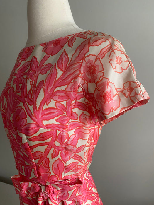 Fabulous 1960's Shannon Rodgers Spring Silk Floral Dress / Small