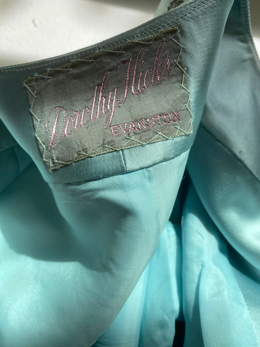 Elegant 1960's Embroidered Pale Blue Satin Wiggle Dress & Jacket / ML