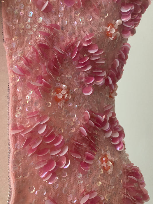1960's Barbie Dream Dress Beaded Pink Hourglass Knit Showstopper / Medium