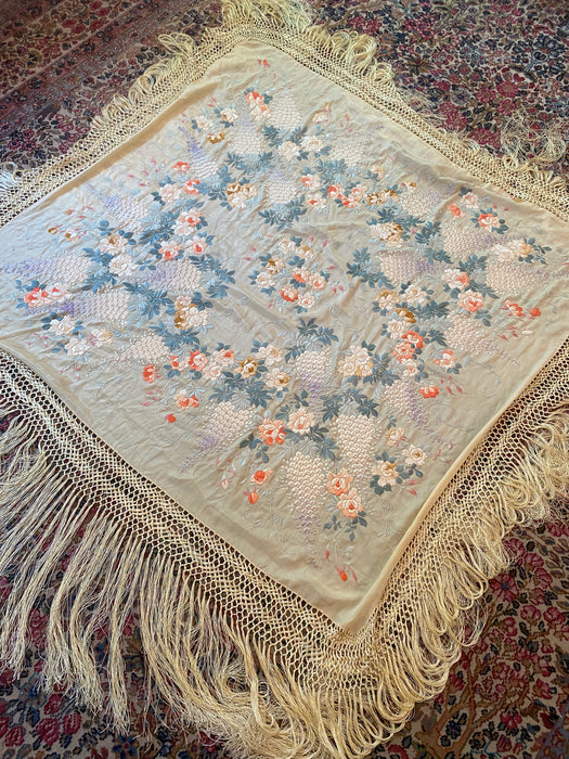 Exquisite Antique Embroidered Cantonese Piano Shawl Double Sided