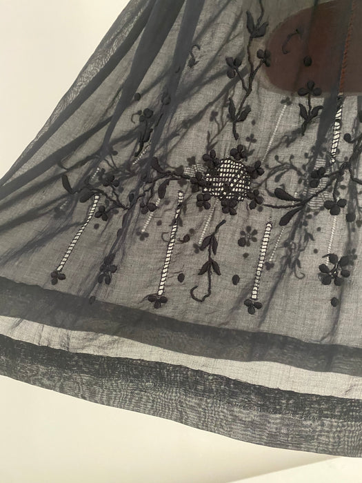 Beautiful 1920's Black Cotton Voile Hungarian Peasant Dress / Medium
