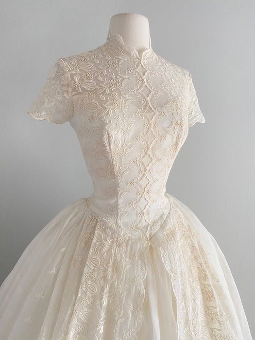 1950's Lily of The Valley Wedding Gown In Organdy / SM