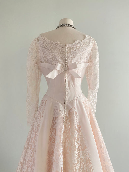 Dreamy 1950's Pale Pink Tea Length Wedding Dress / Medium