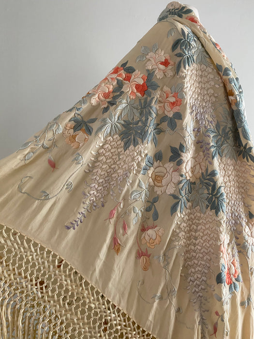 Exquisite Antique Embroidered Cantonese Piano Shawl Double Sided