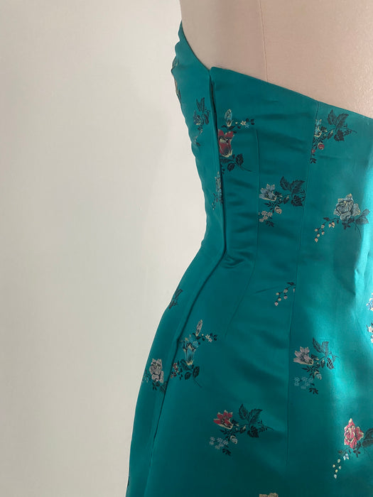 Vintage 1950's Chinese Silk Strapless Cocktail Dress / Small