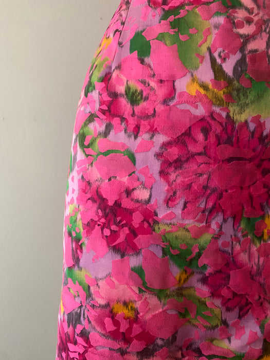 Luxurious 1960's Pink Floral Silk Brocade Couture Cocktail Dress / Medium