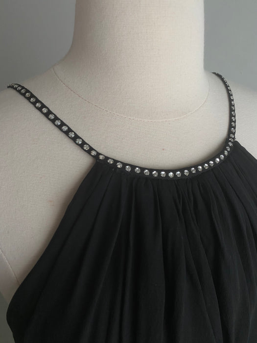 Classic 1950's Black Silk Chiffon Cocktail Dress By Jonny Herbert / Small