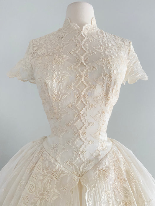 1950's Lily of The Valley Wedding Gown In Organdy / SM