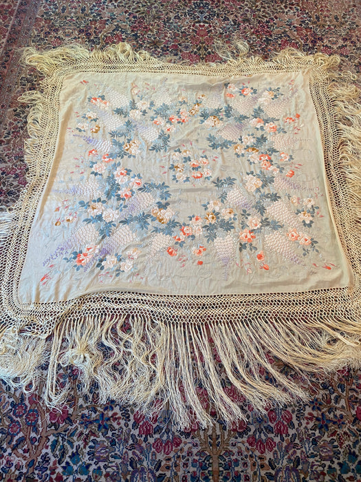 Exquisite Antique Embroidered Cantonese Piano Shawl Double Sided